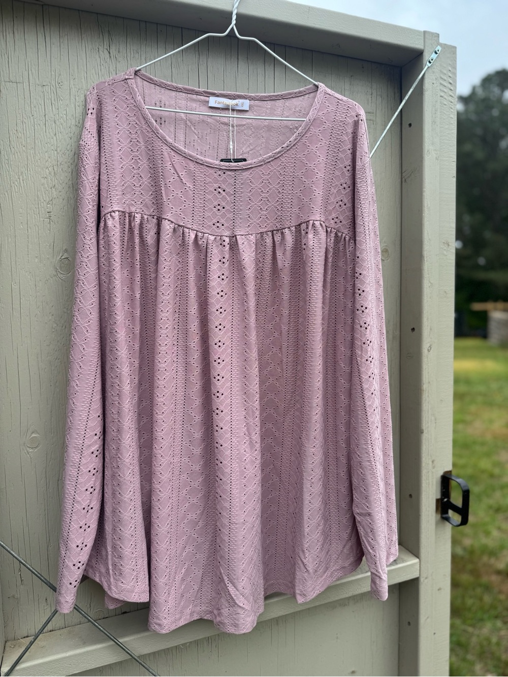Soft Eyelet Knit Long Sleeve Top - Dusty Mauve